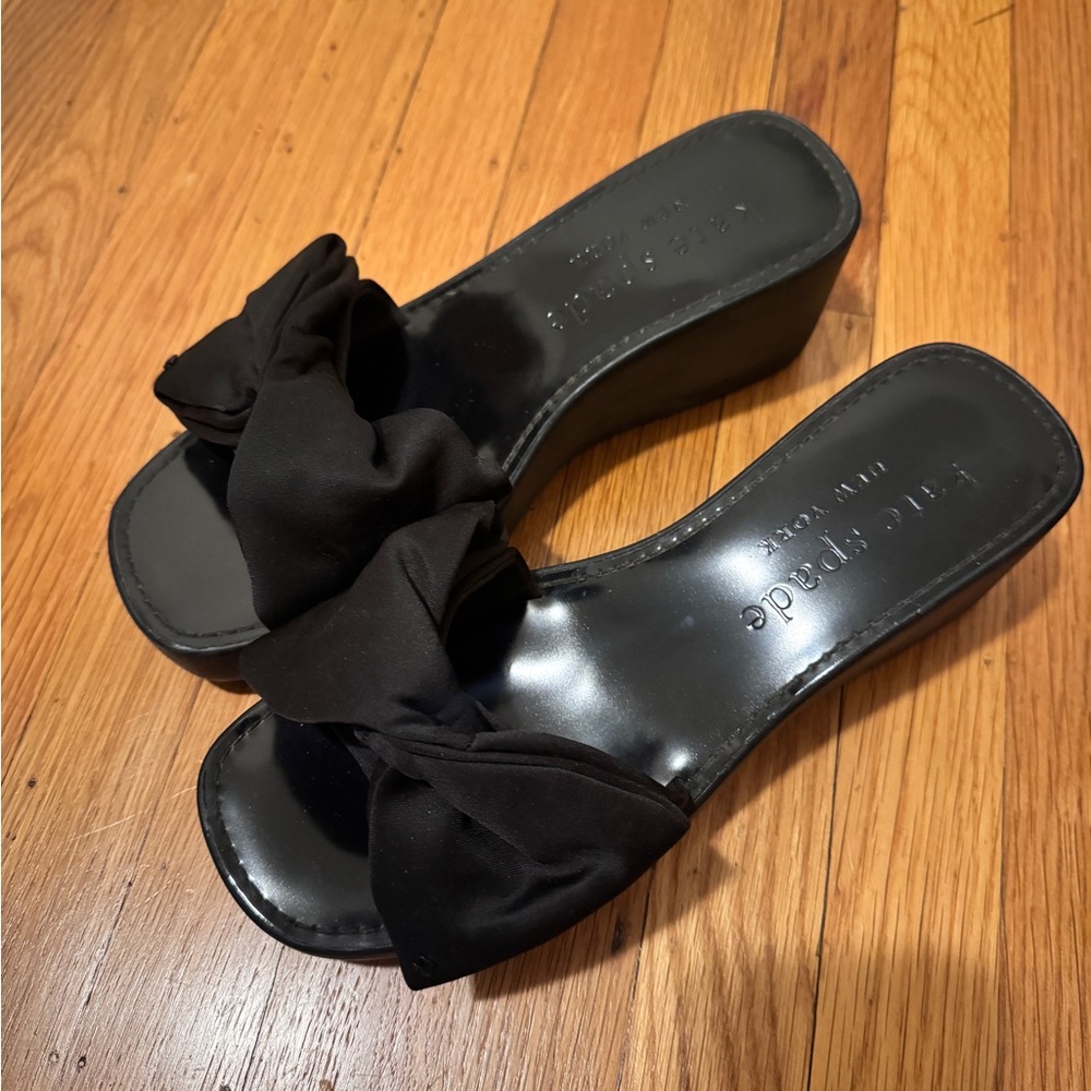 Kate Spade Bikini Bikini Platform Wedges- Black Platform Slide with Bow Detail